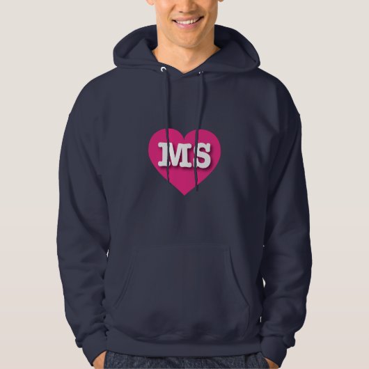 Mississippi Hot Pink Heart - Ik hou van MS Hoodie (Voorkant)