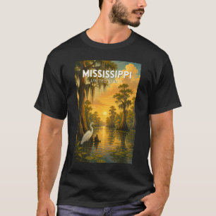 Mississippi Illustratie Reis Kunst Vintage T-shirt