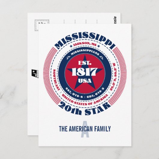 Mississippi, Jackson, MS, Patriottisch, Monogram Briefkaart (Voorkant / Achterkant)