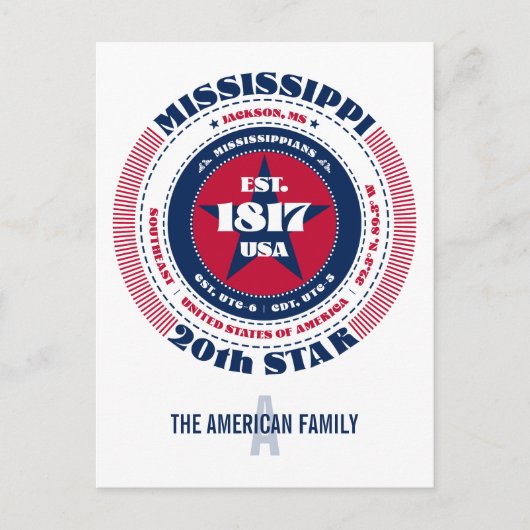 Mississippi, Jackson, MS, Patriottisch, Monogram Briefkaart (Voorkant)
