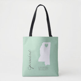 Mississippi kaart met hart gepersonaliseerde naam tote bag