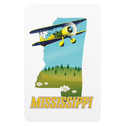 Mississippi  Kaart reisposter afdrukken. Magneet (Verticaal)