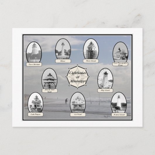Mississippi Lighthouses-Beach scène Briefkaart (Voorkant)
