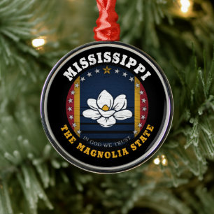MISSISSIPPI MAGNOLIA STATE FLAG METALEN ORNAMENT