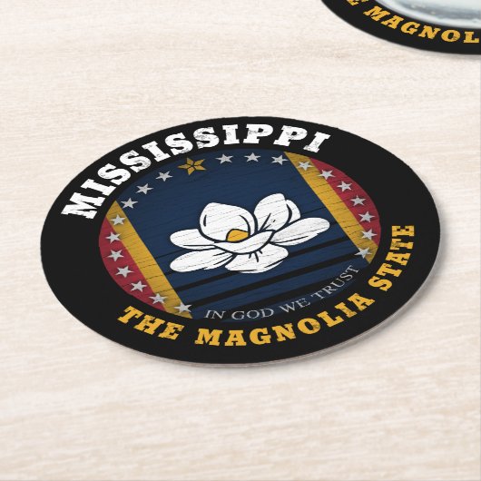 MISSISSIPPI MAGNOLIA STATE FLAG RONDE KARTONNEN ONDERZETTER (Gebogen)