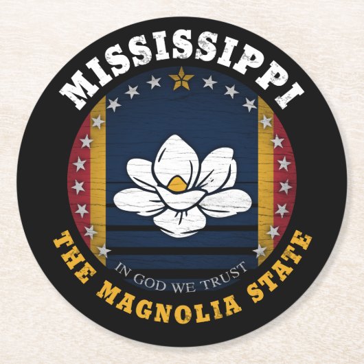 MISSISSIPPI MAGNOLIA STATE FLAG RONDE KARTONNEN ONDERZETTER (Voorkant)
