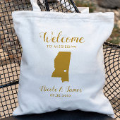 Mississippi Map Wedding Welcome Bag, Gold Tote Bag