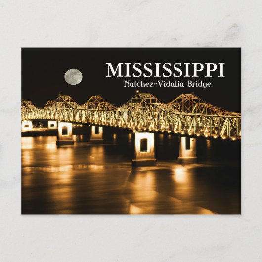 Mississippi Natchez-Vidalia Bridge Gold Moon Briefkaart (Voorkant)