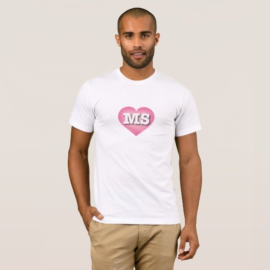 Mississippi Pink Fade Heart - Ik hou van MS T-shirt (Voorkant volledig)