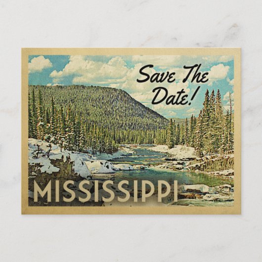 Mississippi redt de Date Mountains River Snow Aankondigingskaart (Voorkant)