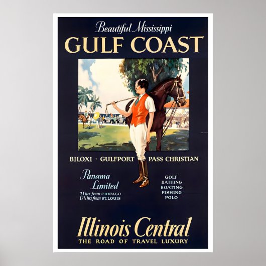 Mississippi Reisposter Polo Kunst Golfkust Poster (Voorkant)