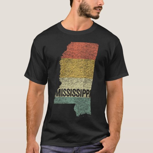 Mississippi Retro Sunset Distress Map T-shirt (Voorkant)