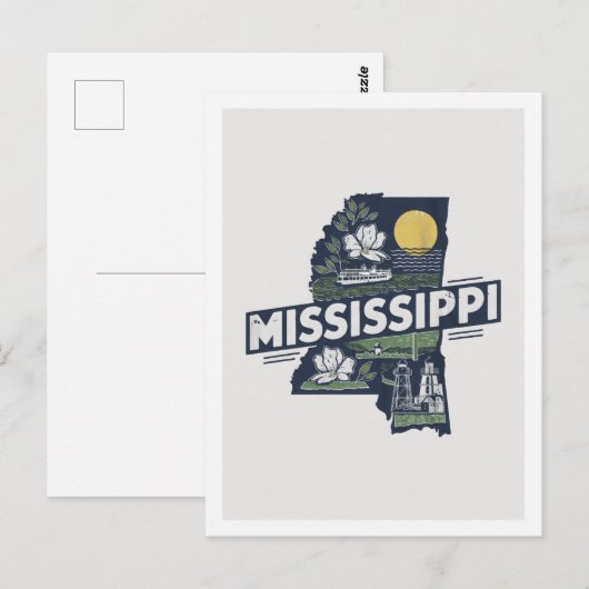 Mississippi Retro Travel Design Iconische Verenigd Briefkaart (Voorkant / Achterkant)