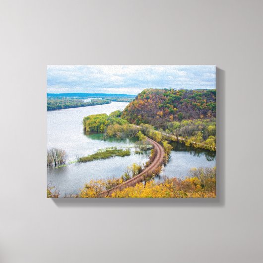 Mississippi River en Wooded Bluffs Canvas Afdruk (Voorkant)