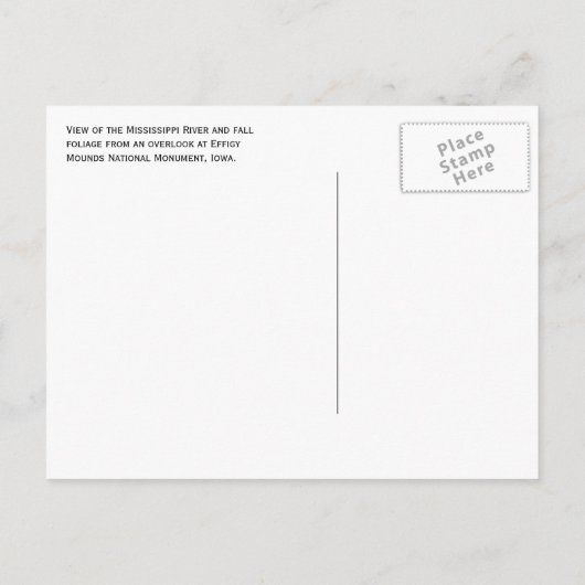 Mississippi River, Herfst Foliage, Effigy Mounds,  Briefkaart (Achterkant)