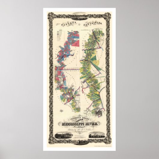 Mississippi River Map 1858 Poster (Voorkant)