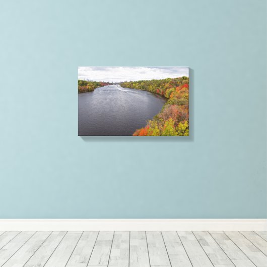 mississippi rivier en beboste banken in minneapoli canvas afdruk (Insitu (Houten vloer))