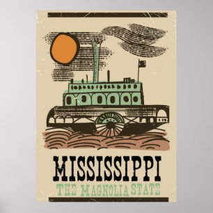 Mississippi rivierboot vintage reisposter poster