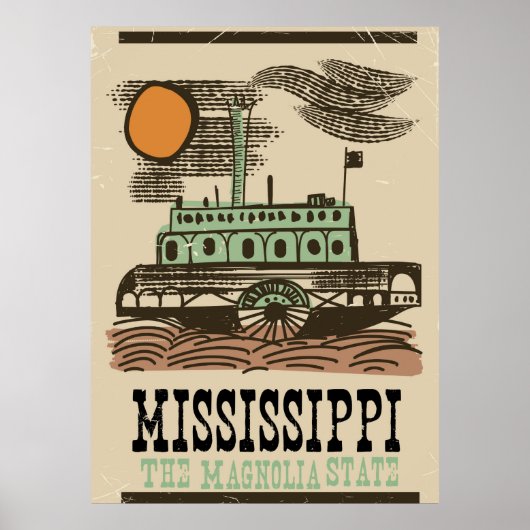 Mississippi rivierboot vintage reisposter poster (Voorkant)