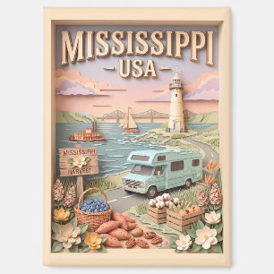 Mississippi Roadtrip Vuurtoren Kamperen Textuur Magneet