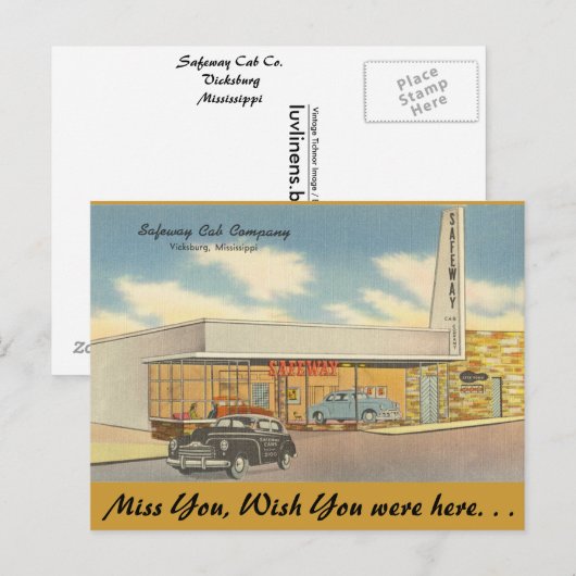 Mississippi, Safeway Cab Co., Vicksburg Briefkaart (Voorkant / Achterkant)