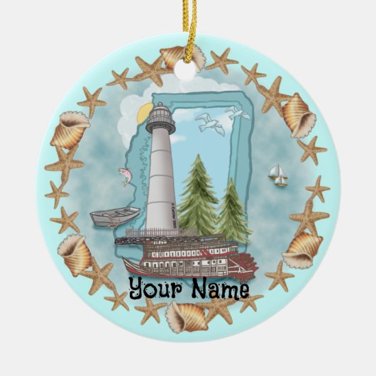 Mississippi Schelpen Vuurtoren Ornament (Voorkant)