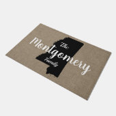 Mississippi Silhouette en Faux Burlap Script Deurmat (Schuin)