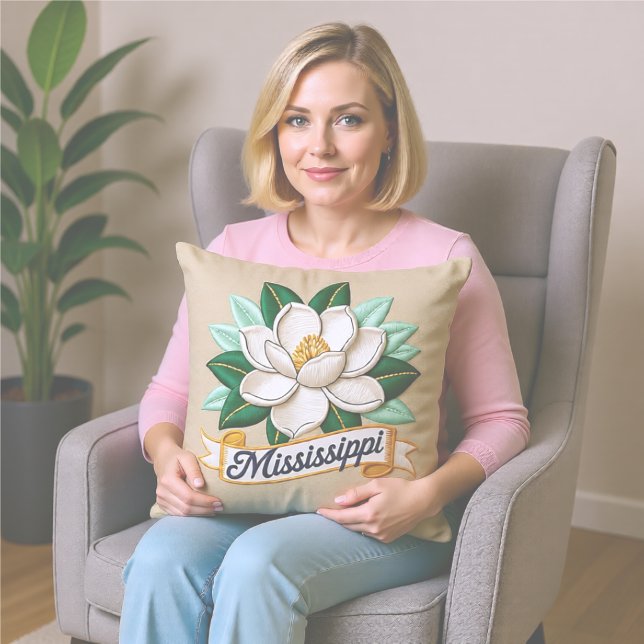 Mississippi Staat Bloemen Embleem Kussen (Creator heeft geüpload)