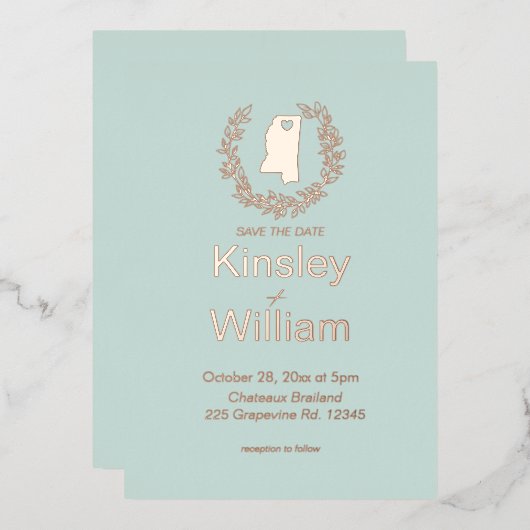 Mississippi State Destination Wedding Folie Uitnodiging (Voorkant / Achterkant)