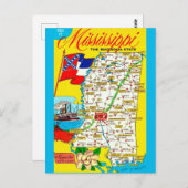 Mississippi State  kaart Briefkaart (Voorkant / Achterkant)
