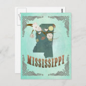  Mississippi State Map - Turquoise Blauw Briefkaart (Voorkant / Achterkant)