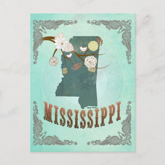 Mississippi State Map - Turquoise Blauw Briefkaart (Voorkant)