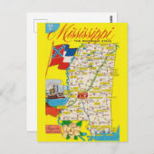 Mississippi State Vintage Map Ansichtkaart Briefkaart (Voorkant / Achterkant)