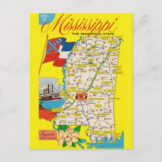 Mississippi State Vintage Map Ansichtkaart Briefkaart (Voorkant)
