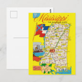 Mississippi State Vintage Map Poscard Briefkaart (Voorkant / Achterkant)