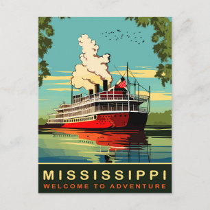 Mississippi, Stoomboot-cruiser, Vintage Reizen Briefkaart