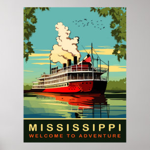 Mississippi, Stoomboot Cruiser, Vintage Travel Poster