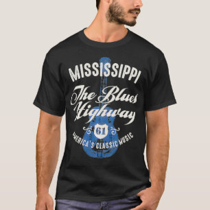 Mississippi The Blues Highway 61 Music USA Guitar T-shirt