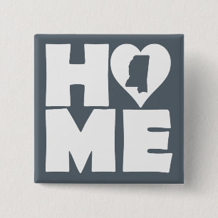 Mississippi Thuis Hart Staat Knop Badge Speld Vierkante Button 5,1 Cm