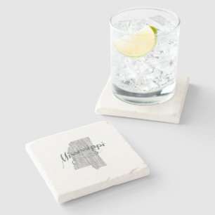 Mississippi  Typografie State Shape Gray Stenen Onderzetter