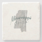 Mississippi  Typografie State Shape Gray Stenen Onderzetter (Voorkant)