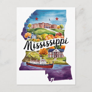 Mississippi USA Staat Vorm Vintage Waterverf Briefkaart