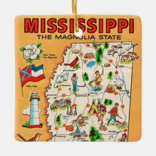 Mississippi vintage kaart keramisch ornament (Voorkant)