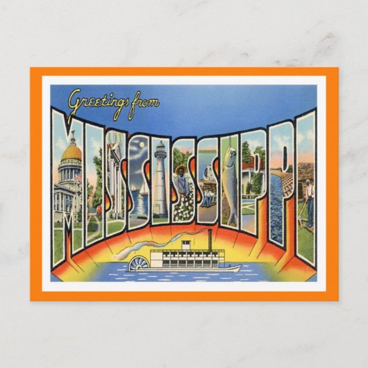 Mississippi Vintage Travel Briefkaart (Voorkant)
