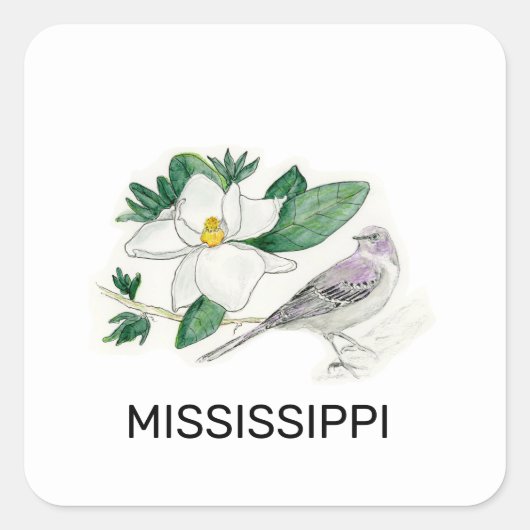 Mississippi-vogel en -bloem vierkante sticker (Voorkant)