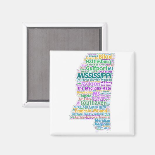 Mississippi Word Cloud Magneet (Voorkant / Achterkant)