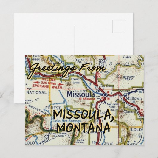 Missoula MT  Map Briefkaart (Voorkant / Achterkant)