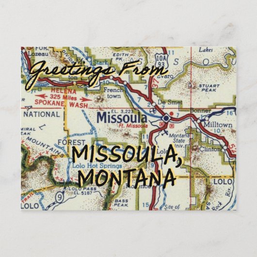 Missoula MT Map Briefkaart (Voorkant)