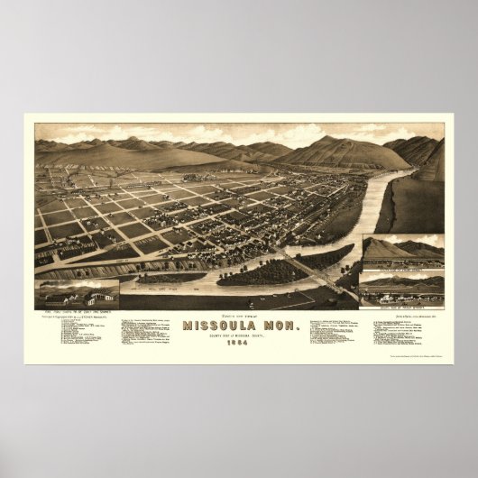Missoula, MT Panoramic Map - 1884 Poster (Voorkant)
