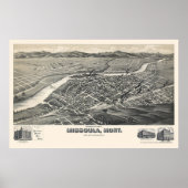 Missoula, MT Panoramic Map - 1891 Poster (Voorkant)